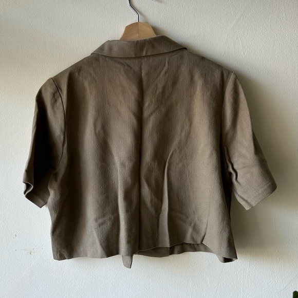 Oak + Fort Olive Green Double Breasted Cropped Linen-Cotton Top / Jacket - Picture 3 of 4
